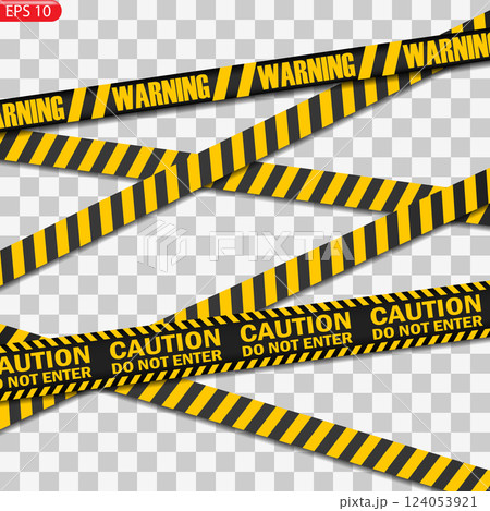Realistic warning tapes. Danger signs. Vector background. 124053921