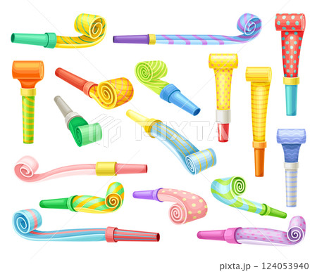 Colorful Party Whistle for Blowing Sound Vector Set Colorful Party Whistle for Blowing Sound Vector Set 124053940