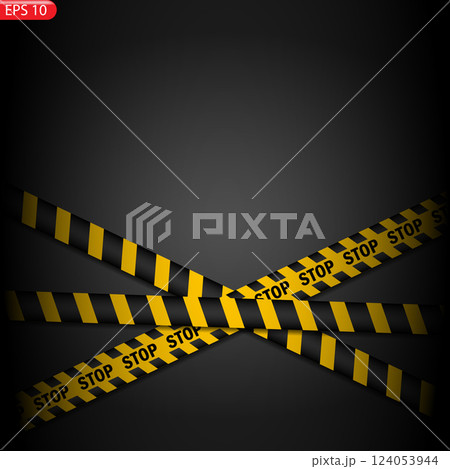 Black and color caution lines isolated. Realistic warning tapes. Danger signs Black and color caution lines isolated. Realistic warning tapes. Danger signs 124053944