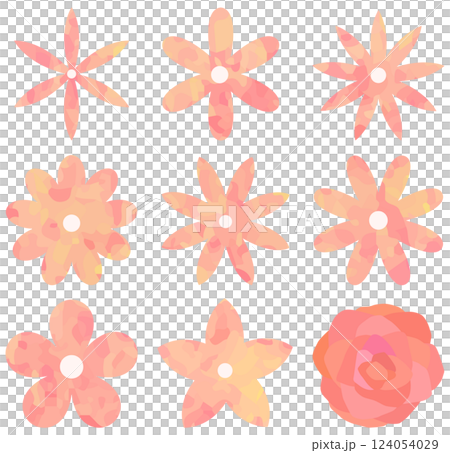 いろいろな形の花セット ピンク色 ベクター素材 124054029