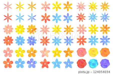いろいろな花のイラストセット カラフル ベクター素材 124054034