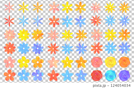 いろいろな花のイラストセット カラフル ベクター素材 124054034
