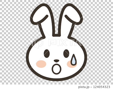 Icon illustration of a surprised and cold sweating white rabbit's face Icon illustration of a surprised and cold sweating white rabbit's face 124054323