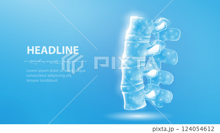 3d spine vector on blue background. Chiropractic care, spinal cord, orthopedic surgery. 124054612