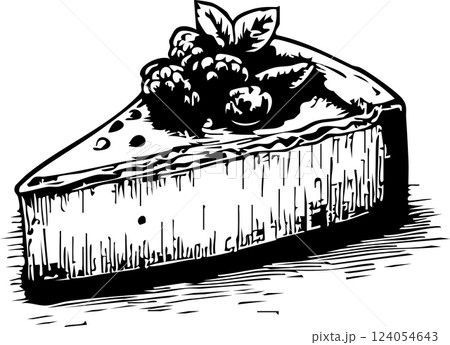 カットされたチーズケーキのヴィンテージイラスト 124054643