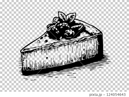 カットされたチーズケーキのヴィンテージイラスト 124054643