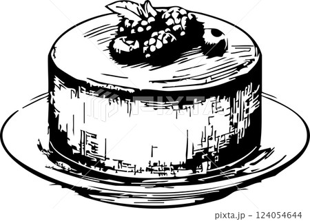 ホールチーズケーキのヴィンテージイラスト ホールチーズケーキのヴィンテージイラスト 124054644