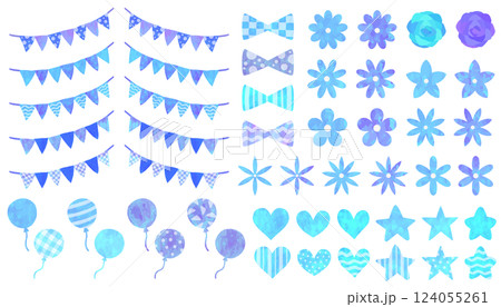 装飾・デコレーション 素材 セット 青色 ベクター素材 124055261