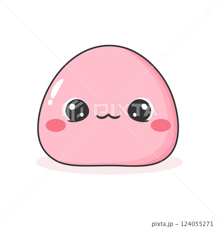 Pink mochi Daifuku isolated on white background. Japanese sweet rice cake cartoon dessert. Vector illustration 124055271