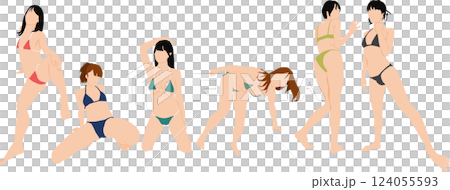 穿著泳衣擺姿勢的女人的插圖集 穿著泳衣擺姿勢的女人的插圖集 124055593