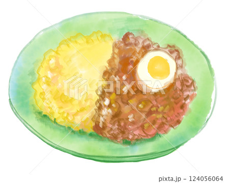 美味しそうなキーマカレーの水彩イラスト 124056064