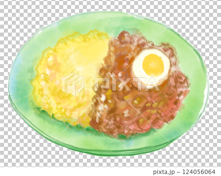美味しそうなキーマカレーの水彩イラスト 124056064