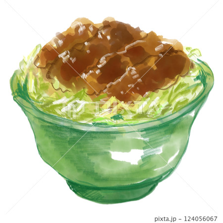美味しそうな長野のソースカツ丼の水彩イラスト 124056067