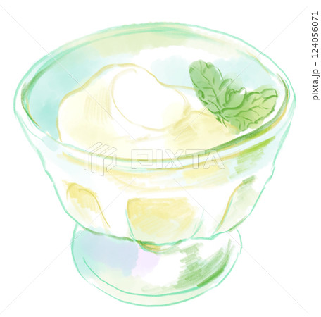 透明のグラスに入った美味しそうなヨーグルトの水彩イラスト 124056071