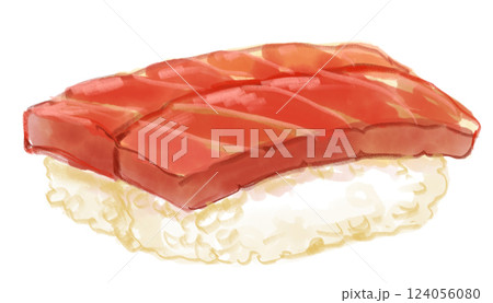 美味しそうなマグロの寿司の水彩イラスト 124056080