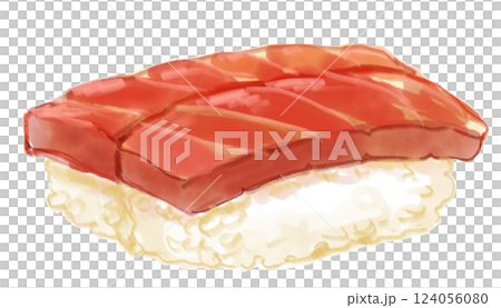 美味しそうなマグロの寿司の水彩イラスト 124056080