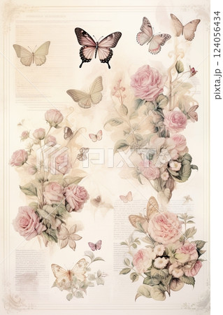 Beautiful roses and butterfly, flower, floral background Beautiful roses and butterfly, flower, floral background 124056434
