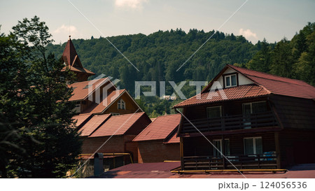 Traditional Wooden Houses in the Hillside Village 124056536