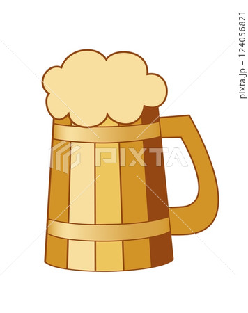 Wooden mug with beer foam, cartoon flat vector illustration Wooden mug with beer foam, cartoon flat vector illustration 124056821