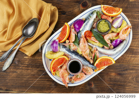 Fresh seafood and marinade. Fresh seafood and marinade. 124056999