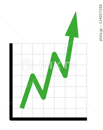Upward trend, symbolic chart for moving up. Increasing green line with fluctuations shooting up from a chart, indicating growth over time. Symbol of winning, making money, big profit and for upswing. 124057288