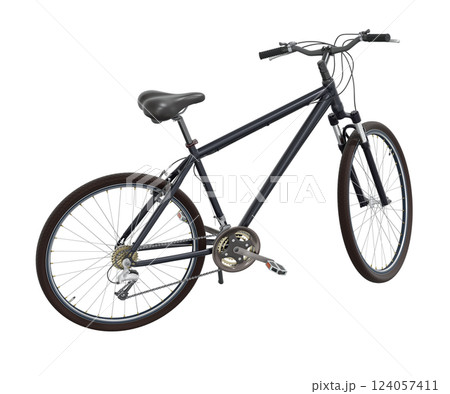 Black bicycle standing on kickstand 124057411