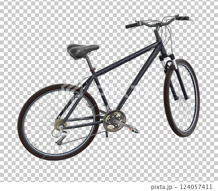 Black bicycle standing on kickstand 124057411