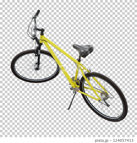 Yellow bicycle standing on kickstand Yellow bicycle standing on kickstand 124057413