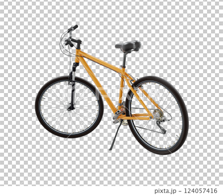 Orange bicycle standing on kickstand Orange bicycle standing on kickstand 124057416