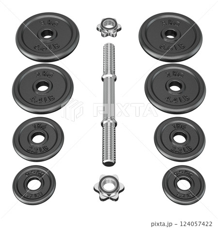 Parts of cast iron black Adjustable Dumbbell, rod handle, weight plates 124057422