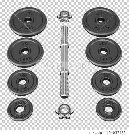 Parts of cast iron black Adjustable Dumbbell, rod handle, weight plates 124057422