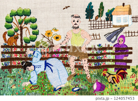 Handmade embroidery, folk arts and crafts Handmade embroidery, folk arts and crafts 124057453