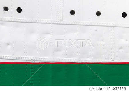 Vintage white ship hull with red green waterline Vintage white ship hull with red green waterline 124057526