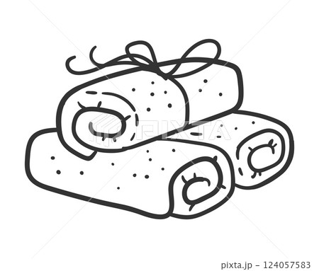 Vector line art illustration of spa towels 124057583