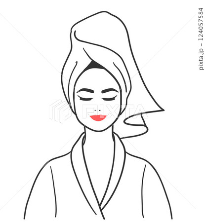 Woman with towel-wrapped hair 124057584