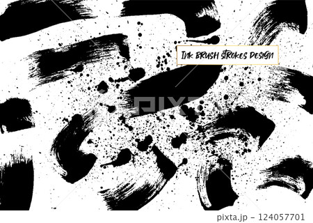 Grunge ink brush strokes elements. Black paint brush, stroke, line, grunge. Dirty textures of banners, boxes, frames and design elements. Black grunge brush stroke ink template collection 124057701
