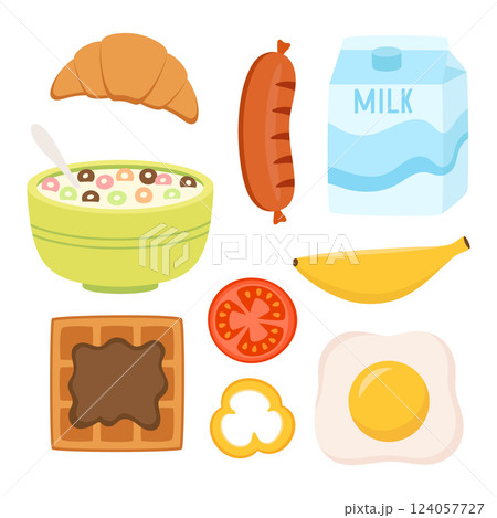 healthy breakfast set, flat style healthy breakfast set, flat style 124057727