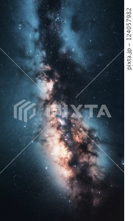 Vivid cosmic swirl reveals the grandeur of the universe in vibrant hues against the endless night sky. Generative AI 124057982