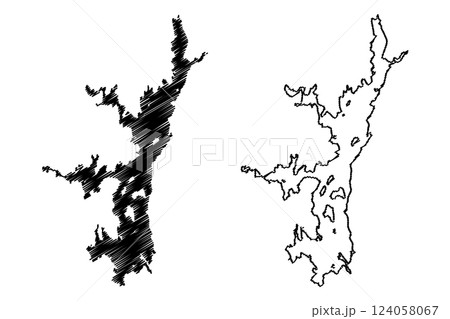 Lake Imandra (Russia, Russian Federation, Murmansk Oblast, Niva River) map vector illustration, scribble sketch Imandra map Lake Imandra (Russia, Russian Federation, Murmansk Oblast, Niva River) map vector illustration, scribble sketch Imandra map 124058067