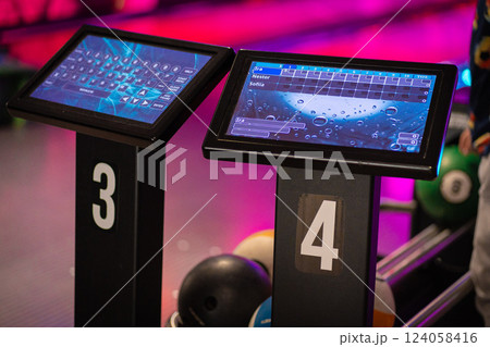 Modern screen, bowling screen with touch screen background. clipping path 124058416