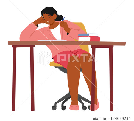 Bored student girl character fighting with procrastination and burnout during studying process Bored student girl character fighting with procrastination and burnout during studying process 124059234