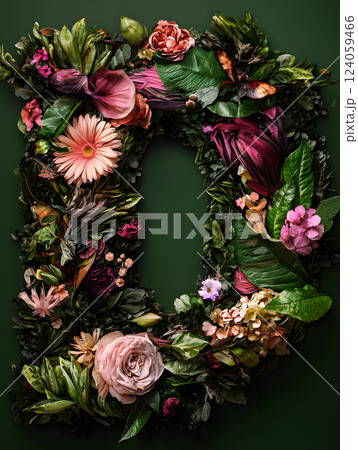 Floral tropical letter D with palm leaves and flowers. floral monogram for design Floral tropical letter D with palm leaves and flowers. floral monogram for design 124059466