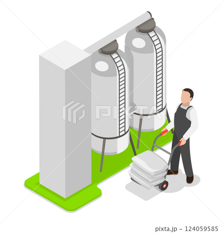3D Isometric Flat Vector Illustration of Wheat Manufacture Process, Manufacturing Stages. Item 1 124059585