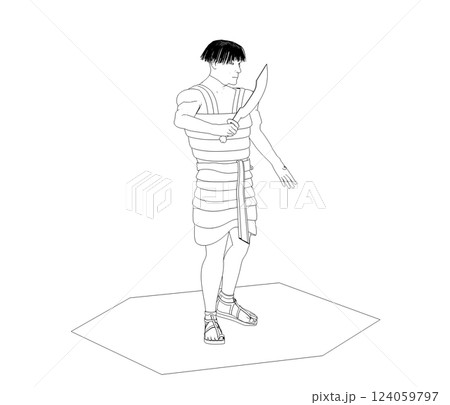 warrior character, contour visualization, 3D illustration, sketch, outline warrior character, contour visualization, 3D illustration, sketch, outline 124059797