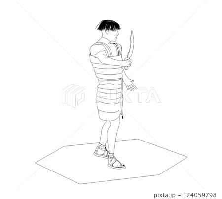 warrior character, contour visualization, 3D illustration, sketch, outline warrior character, contour visualization, 3D illustration, sketch, outline 124059798