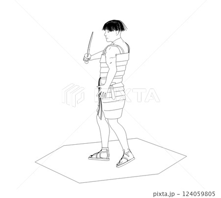 warrior character, contour visualization, 3D illustration, sketch, outline 124059805