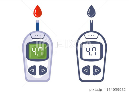 Glucometer. Blood sugar test. Medical device for monitoring blood glucose levels at home. 124059982