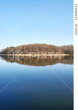 Panoramic symmetrical view of Lake Barlinek, West Pomeranian Voivodeship, Poland. Panoramic symmetrical view of Lake Barlinek, West Pomeranian Voivodeship, Poland. 124060012