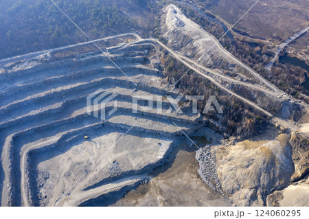 Open pit granite quarry, view from above Open pit granite quarry, view from above 124060295