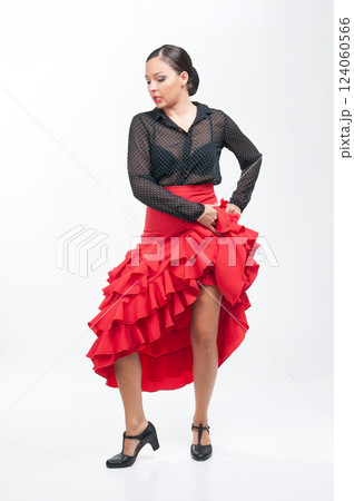 Spanish flamenco dancer in traditional dress isolated on white background for the April Fair Spanish flamenco dancer in traditional dress isolated on white background for the April Fair 124060566